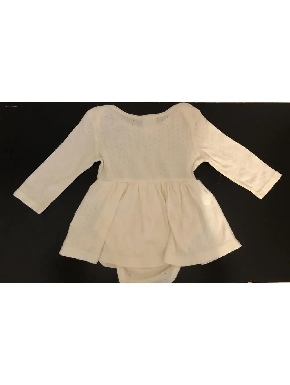 Hanna Andersson Baby 3/6 mo 60cm Dress Longsleeved Ivory Knit Cotton Pointelle
